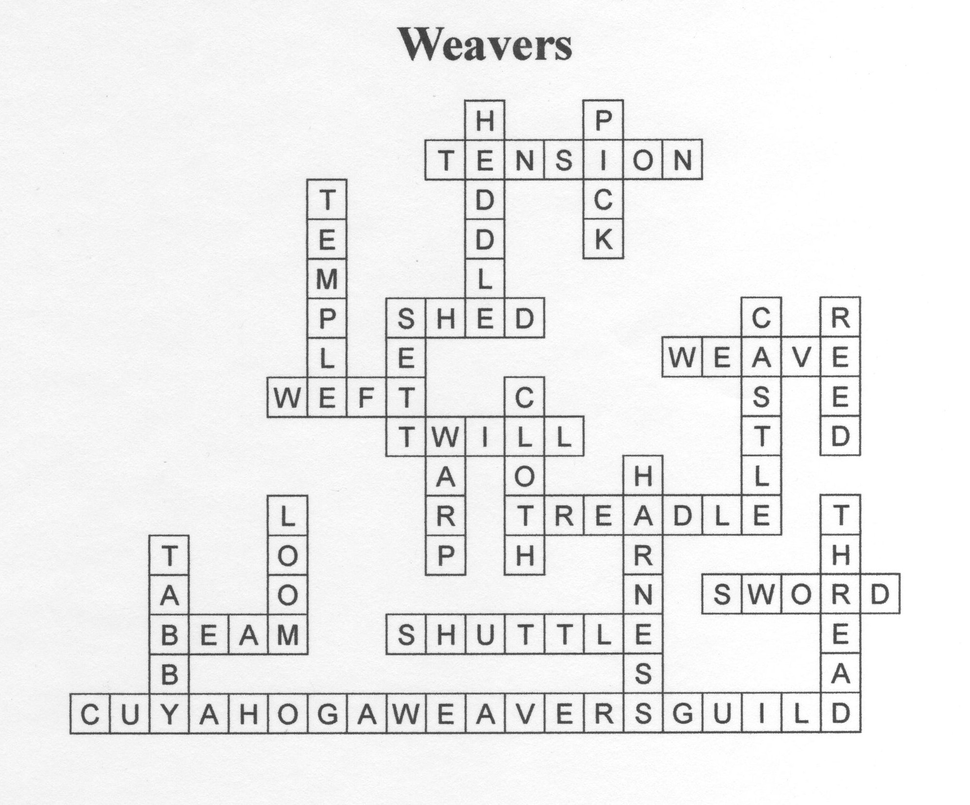 Crossword puzzle answers - Cuyahoga Weavers Guild