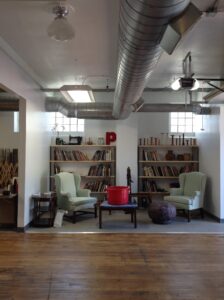 Reading nook at Praxis Fiber Workshop